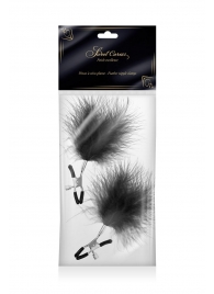 Зажимы на соски с черными пуховыми кисточками Sweet Caress Feather Nipple Clumps - Sweet Caress - купить с доставкой в Южно-Сахалинске