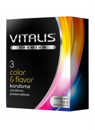 Цветные ароматизированные презервативы VITALIS PREMIUM color   flavor - 3 шт. - Vitalis - купить с доставкой в Южно-Сахалинске