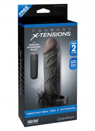 Чёрная вибронасадка с кольцом Vibrating Real Feel 2 Extension - 16 см. - Pipedream - в Южно-Сахалинске купить с доставкой