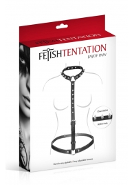 Черная упряжь на тело с шипами на ошейнике - Fetish Tentation - купить с доставкой в Южно-Сахалинске