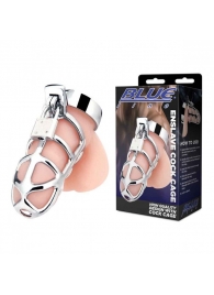Серебристая металлическая клетка для члена с замком Enslave Cock Cage - BlueLine - купить с доставкой в Южно-Сахалинске