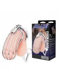 Серебристая металлическая клетка с анальным стимулятором Cock Cage - BlueLine - купить с доставкой в Южно-Сахалинске