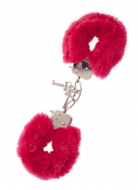 Металлические наручники с красной меховой опушкой METAL HANDCUFF WITH PLUSH RED - Dream Toys - купить с доставкой в Южно-Сахалинске