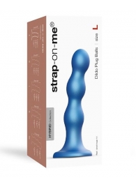 Голубая насадка Strap-On-Me Dildo Plug Balls size L - Strap-on-me - купить с доставкой в Южно-Сахалинске
