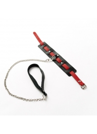 Черный ошейник с красным ремешком и поводком - Crazy Handmade - купить с доставкой в Южно-Сахалинске