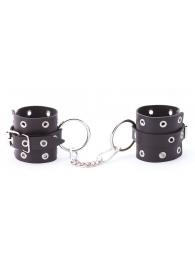 Черные кожаные наручники с люверсами - Crazy Handmade - купить с доставкой в Южно-Сахалинске