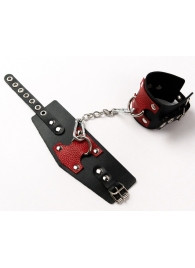 Черные кожаные оковы с красными вставками - Crazy Handmade - купить с доставкой в Южно-Сахалинске
