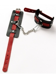 Черные оковы с красным декором и заклепками - Crazy Handmade - купить с доставкой в Южно-Сахалинске