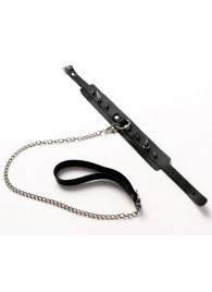 Черный ошейник с шипами и поводком - Crazy Handmade - купить с доставкой в Южно-Сахалинске