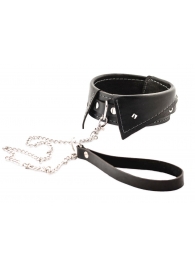 Черный ошейник-воротничок с металлическим поводком - Crazy Handmade - купить с доставкой в Южно-Сахалинске