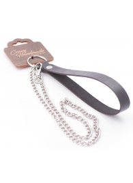 Серебристый металлический поводок с кожаной черной ручкой - 80 см. - Crazy Handmade - купить с доставкой в Южно-Сахалинске