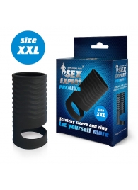 Черная открытая насадка на пенис с кольцом для мошонки XXL-size - 9,4 см. - Sex Expert - в Южно-Сахалинске купить с доставкой