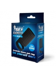 Черная открытая насадка на пенис с кольцом для мошонки XXXL-size - 9,9 см. - Sex Expert - в Южно-Сахалинске купить с доставкой