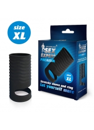 Черная открытая насадка на пенис с кольцом для мошонки XL-size - 8,9 см. - Sex Expert - в Южно-Сахалинске купить с доставкой