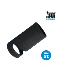 Черная открытая насадка на пенис с кольцом для мошонки XL-size - 8,9 см. - Sex Expert - в Южно-Сахалинске купить с доставкой