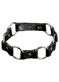 Кожаный черный ошейник с кольцами - Sitabella - купить с доставкой в Южно-Сахалинске