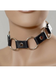 Кожаный черный ошейник с кольцами - Sitabella - купить с доставкой в Южно-Сахалинске