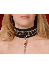 Чёрный ошейник с цепочками и поводком - Sitabella - купить с доставкой в Южно-Сахалинске