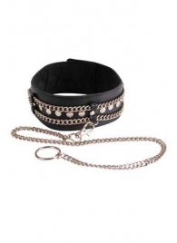 Чёрный ошейник с цепочками и поводком - Sitabella - купить с доставкой в Южно-Сахалинске