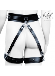 Черный кожаный пояс с гартерами - L-XL - Notabu - купить с доставкой в Южно-Сахалинске