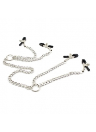 Серебристые зажимы для сосков и половых губ на тонкой цепочке - Notabu - купить с доставкой в Южно-Сахалинске