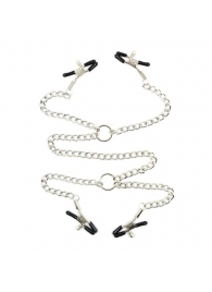 Серебристые зажимы для сосков и половых губ на тонкой цепочке - Notabu - купить с доставкой в Южно-Сахалинске