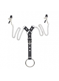 Зажимы для сосков с ремешком и кольцом для пениса - Notabu - купить с доставкой в Южно-Сахалинске