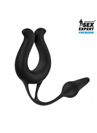 Черная вибронасадка Sex Expert с анальной втулкой - Sex Expert - в Южно-Сахалинске купить с доставкой