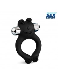 Черное силиконовое эрекционное виброкольцо Sex Expert - Sex Expert - в Южно-Сахалинске купить с доставкой