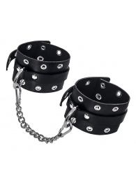 Черные кожаные однослойные оковы с люверсами - Pecado - купить с доставкой в Южно-Сахалинске