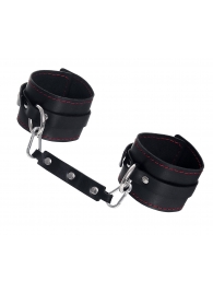 Черные кожаные однослойные оковы с контрастной строчкой - Pecado - купить с доставкой в Южно-Сахалинске