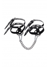 Черные однослойные кожаные оковы из двух ремешков - Pecado - купить с доставкой в Южно-Сахалинске