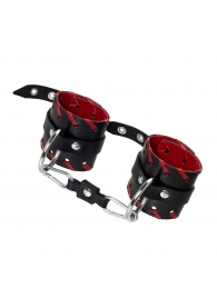 Черно-красные наручники из натуральной кожи - Pecado - купить с доставкой в Южно-Сахалинске