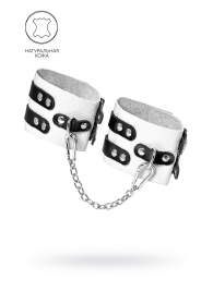 Бело-черные оковы с двумя ремешками и люверсами - Pecado - купить с доставкой в Южно-Сахалинске