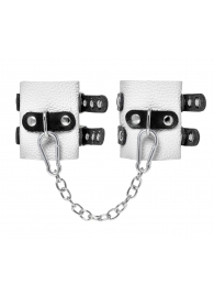 Бело-черные наручники с двумя ремешками и люверсами - Pecado - купить с доставкой в Южно-Сахалинске