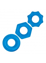 Комплект из трех голубых колец для эрекции 3-Pack Nuts   Bolts Stretch Cock Ring Set - BlueLine - в Южно-Сахалинске купить с доставкой