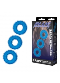 Комплект из трех голубых колец для эрекции 3-Pack Ultra-Stim Stretch Cock Rings - BlueLine - в Южно-Сахалинске купить с доставкой