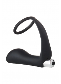 Черное эрекционное кольцо с вибропробкой Vibrating Anal Plug With Cockring - Dream Toys - в Южно-Сахалинске купить с доставкой