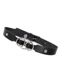 Черный кожаный ошейник со связанными кольцами - Pecado - купить с доставкой в Южно-Сахалинске