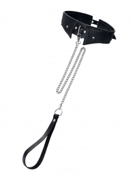 Черный кожаный ошейник-воротник с поводком - Pecado - купить с доставкой в Южно-Сахалинске