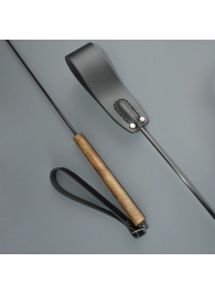 Черный кожаный стек с деревянной рукоятью - 69 см. - Sitabella - купить с доставкой в Южно-Сахалинске