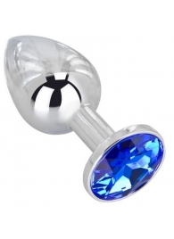 Анальное украшение BUTT PLUG  Small с синим кристаллом - 7 см. - Anal Jewelry Plug - купить с доставкой в Южно-Сахалинске