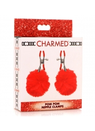 Красные зажимы на соски с помпонами Pom Pom - XR Brands - купить с доставкой в Южно-Сахалинске