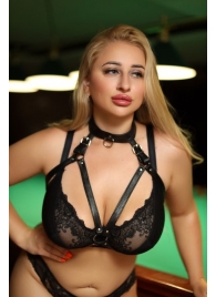 Черная кожаная сбруя с ошейником plus size из нежной кожи - БДСМ Арсенал - купить с доставкой в Южно-Сахалинске