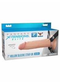 Телесный полый страпон на черных ремнях Hollow Silicone Strap-on - 17,8 см. - Pipedream - купить с доставкой в Южно-Сахалинске