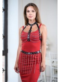 Черно-серебристая портупея-юбка plus size с цепочками - БДСМ Арсенал - купить с доставкой в Южно-Сахалинске