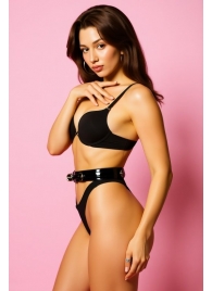 Эффектный черный пояс из лаковой эко-кожи - БДСМ Арсенал - купить с доставкой в Южно-Сахалинске