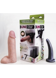 Страпон-унисекс с двумя насадками UNI strap 7  Harness - 19 и 16 см. - LOVETOY (А-Полимер) - купить с доставкой в Южно-Сахалинске