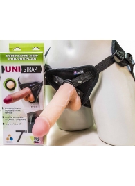 Страпон-унисекс с двумя насадками UNI strap 7  Harness - 19 и 16 см. - LOVETOY (А-Полимер) - купить с доставкой в Южно-Сахалинске