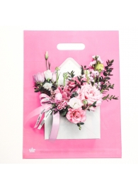 Розовый пакет с цветочным принтом и вырубной ручкой (40х31 см) - Сима-Ленд - купить с доставкой в Южно-Сахалинске